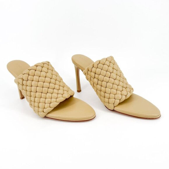 Bottega Veneta Curve Mule Sandals EU 40 US 10 Beige Woven Leather High Heel - Picture 1 of 13